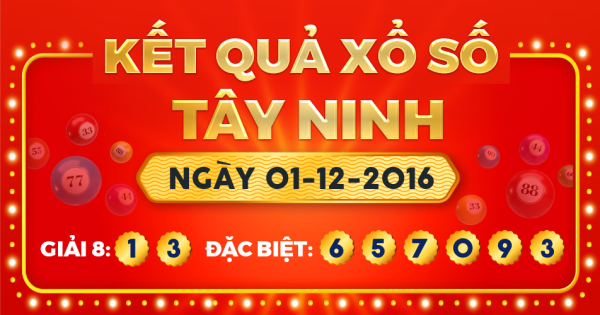 Kết quả xổ số Tây Ninh ngày 1/12/2016