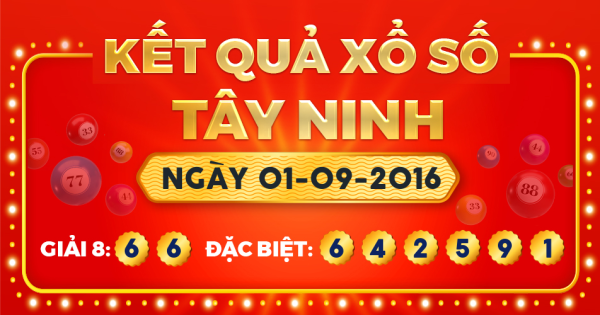 Kết quả xổ số Tây Ninh ngày 1/9/2016