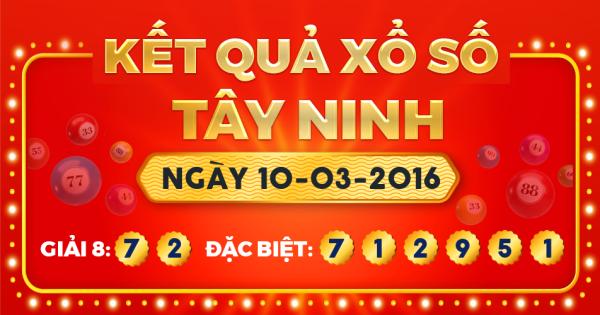 Kết quả xổ số Tây Ninh ngày 10/3/2016