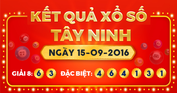 Kết quả xổ số Tây Ninh ngày 15/9/2016